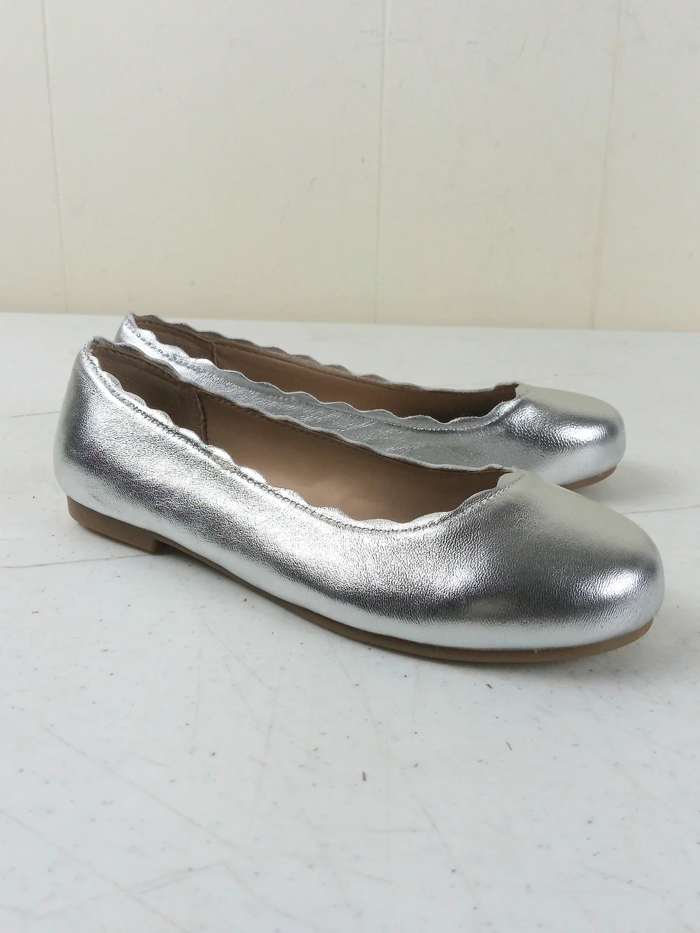 Copper Key Leather Silver Ballet Flats - Cushioned Slip-On Girls Shoes Size 13M